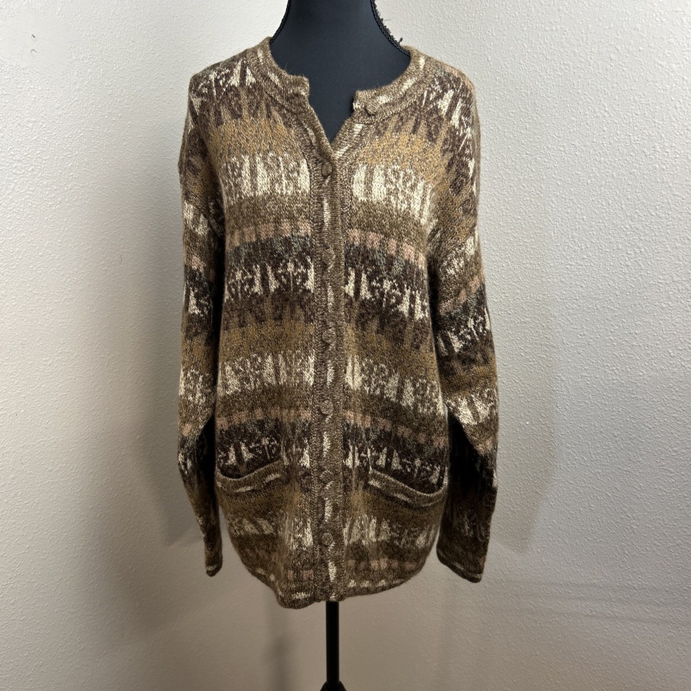 Vtg Hope‎ Imports 100% Alpaca Women's L Colorful Button-Up Pockets Cardigan Peru